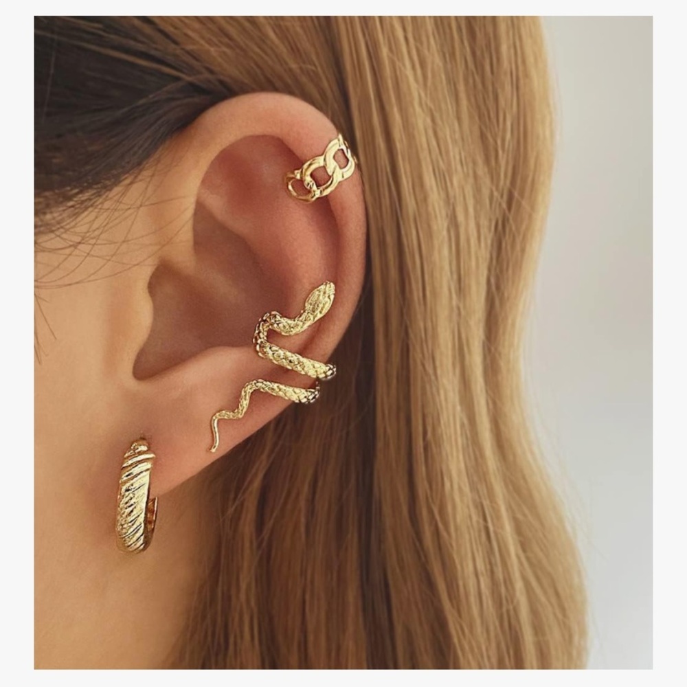 Gold Snake Cuff Wrap Earrings